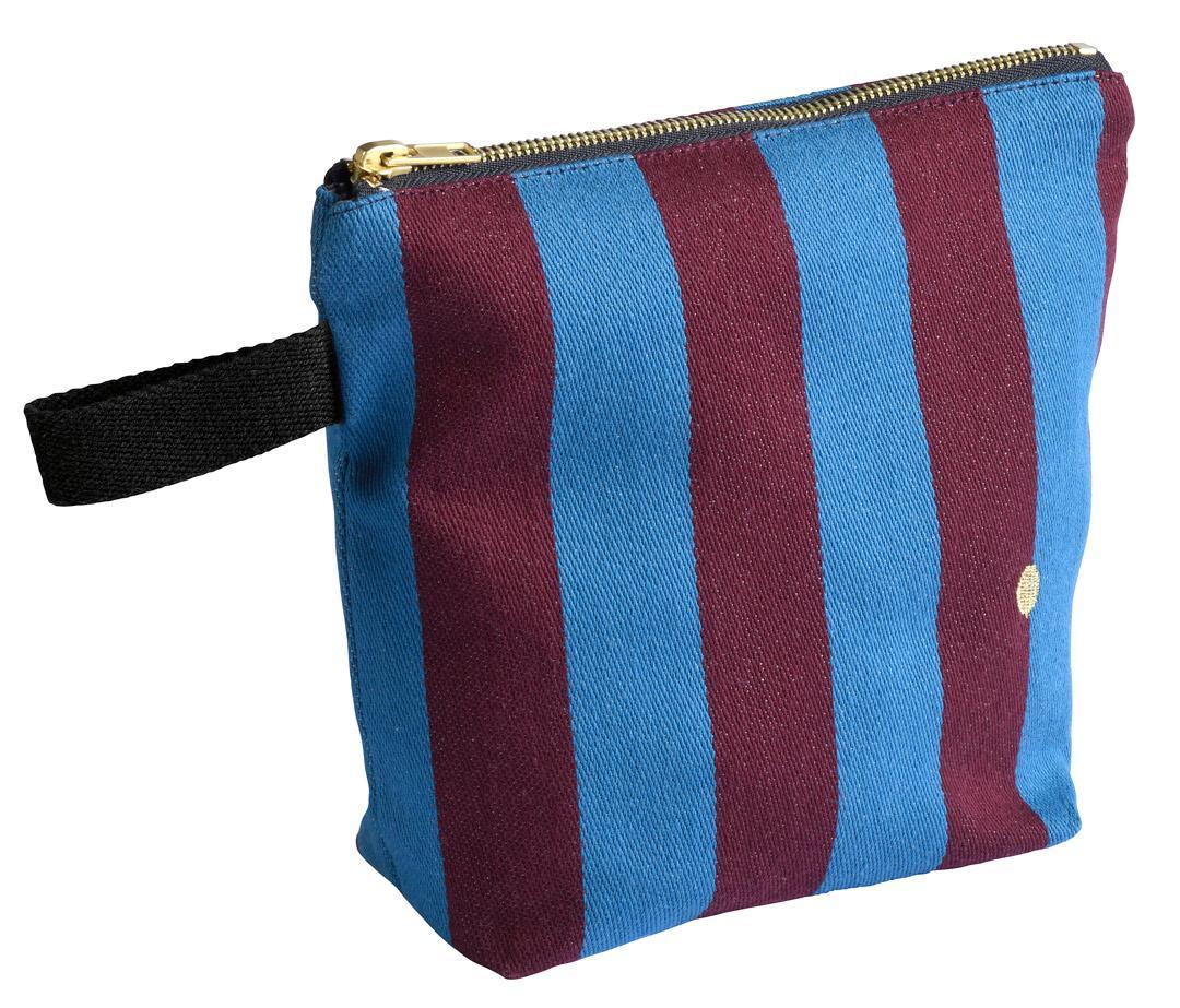 toiletry  bag cotton blue and purple stripes